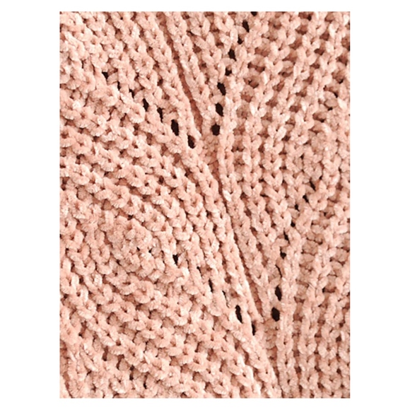 Beige V Neck Long Sleeve Chenille Sweater - Picture 6 of 7